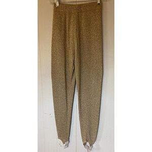 CERVELLE Womens Small Gold Shimmer 80s Vintage Stirrup Leggings Metallic Knit